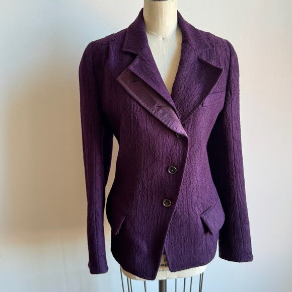 ANN DEMEULEMEESTER Asymmetric Purple Textured Wool/Silk Blend Blazer - Picture 1 of 13